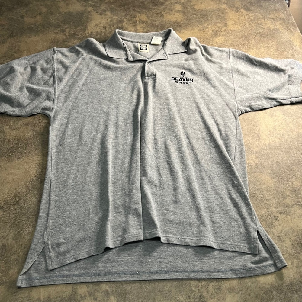 G.H. Bass Polo Shirt Mens Large L Grey Beaver Research Logo Pique Short Sleeve